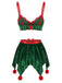 Ensemble Pyjama de Noël Vert à Caraco Style Elfe Années 1960 - 4