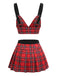 Ensemble pyjama rouge à carreaux, haut à décolleté profond et jupe plissée années 1960 - 3