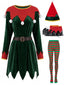 Ensemble robe Noël velours rayures rouge et vert pompons années 1940