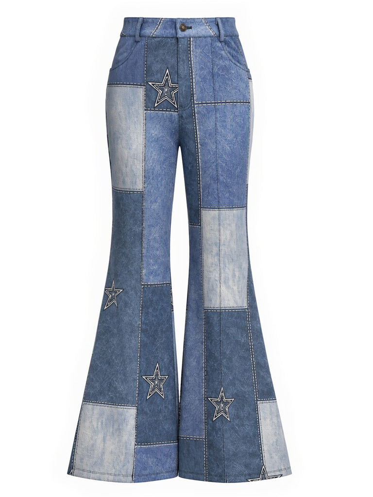 [Prévente] Ensemble veste en suédine à étoiles et franges et pantalon évasé imprimé denim années 1970 - 10