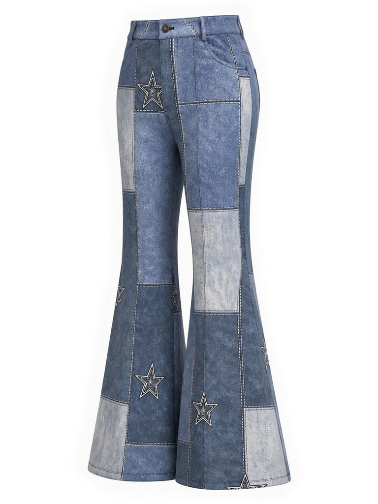 [Prévente] Ensemble veste en suédine à étoiles et franges et pantalon évasé imprimé denim années 1970 - 11