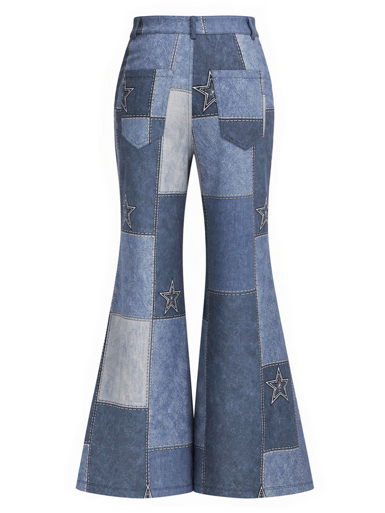 [Prévente] Ensemble veste en suédine à étoiles et franges et pantalon évasé imprimé denim années 1970 - 12