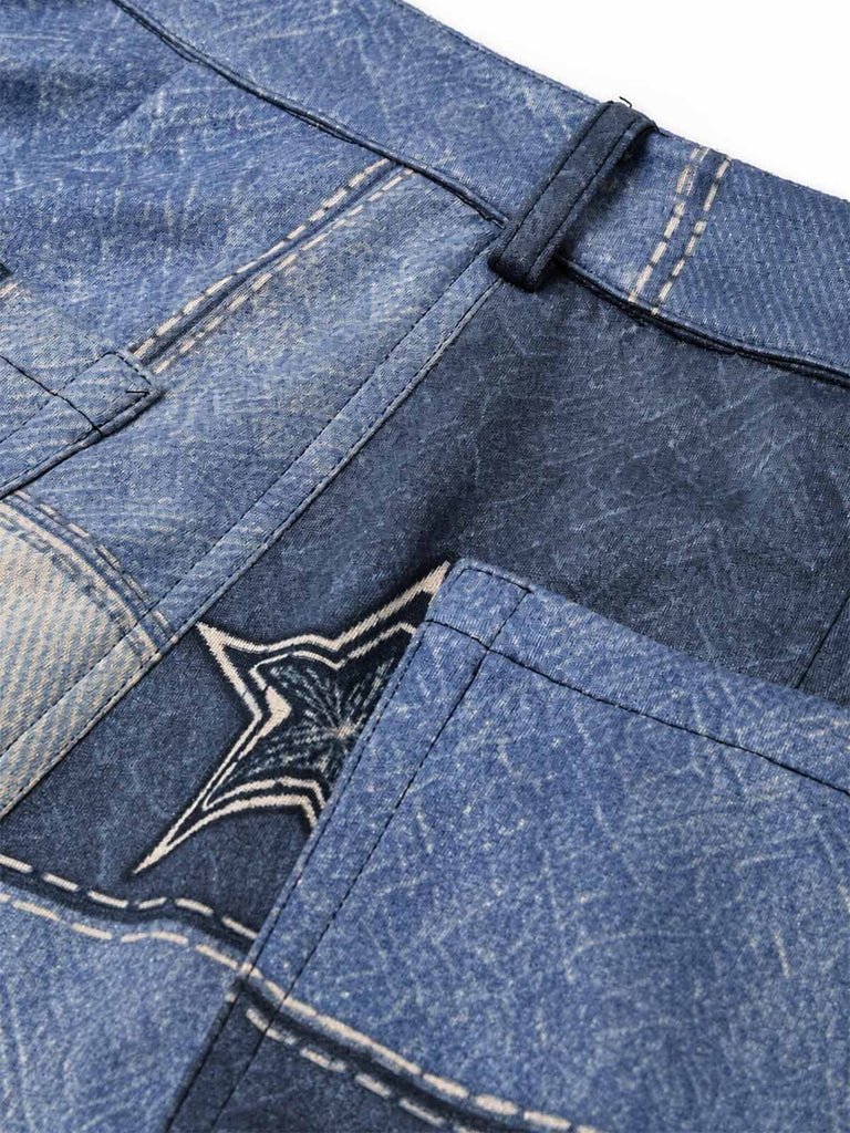 [Prévente] Ensemble veste en suédine à étoiles et franges et pantalon évasé imprimé denim années 1970 - 14