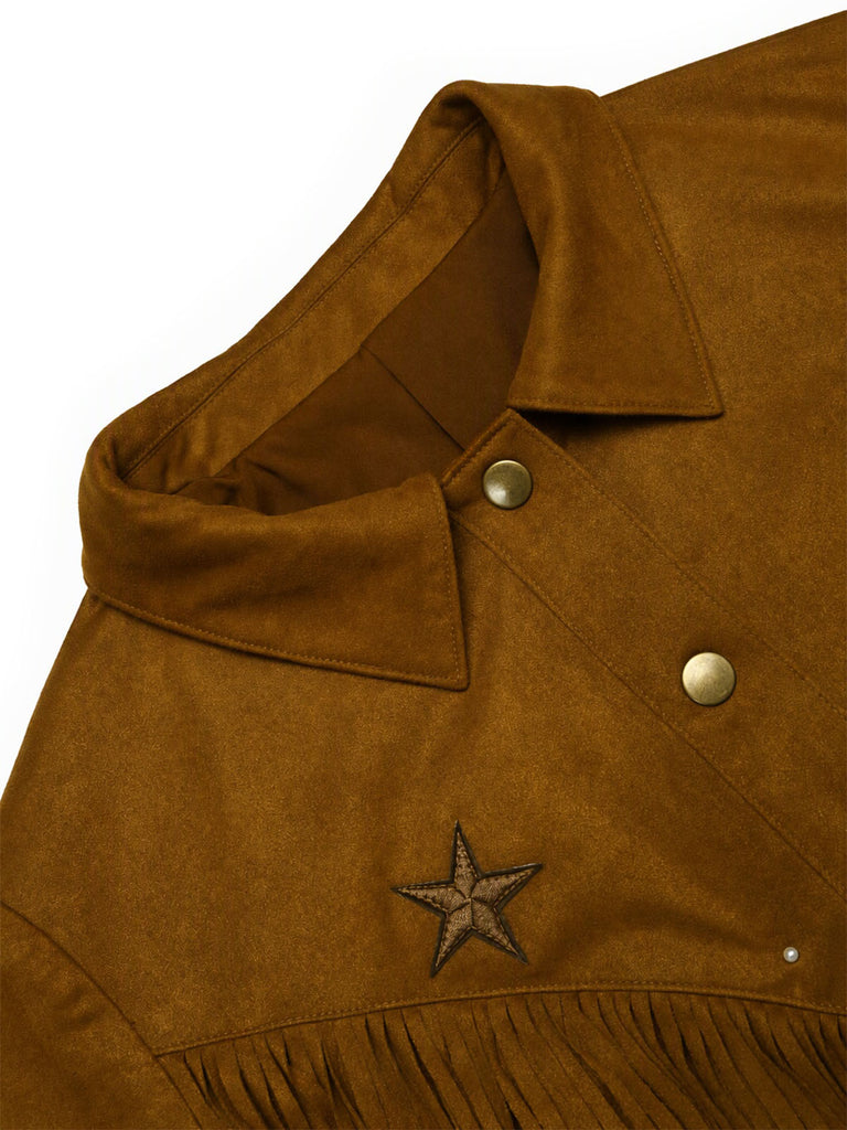 [Prévente] Ensemble veste en suédine à étoiles et franges et pantalon évasé imprimé denim années 1970 - 7