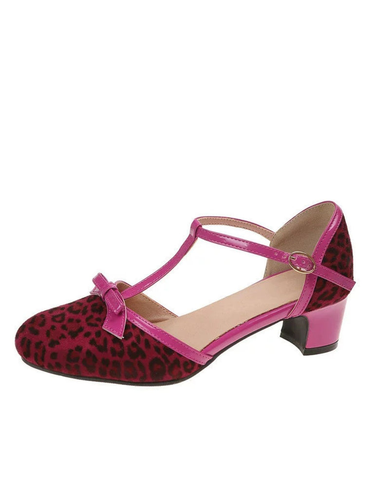 Escarpins vintage à bride en T, nœud et talons carrés - 4