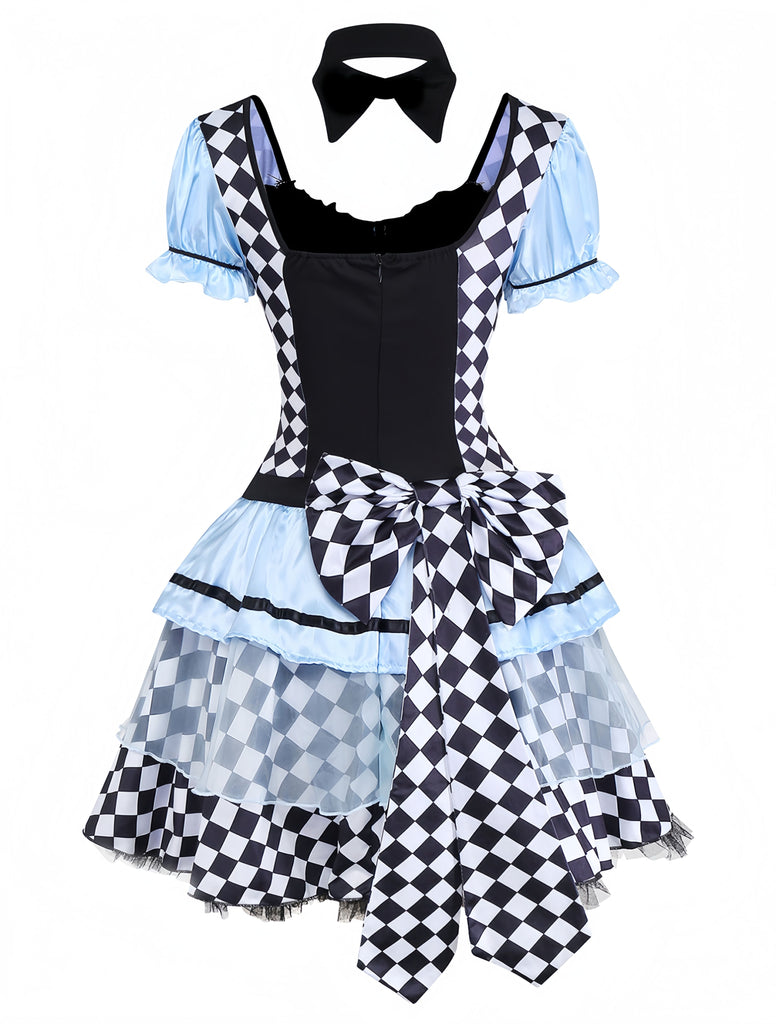 Robe tablier bleue Alice manches bouffantes des années 1960