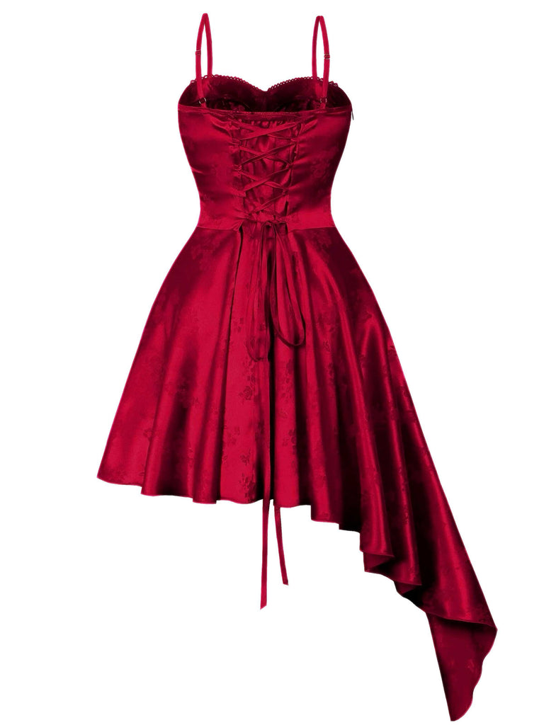 Robe asymétrique en satin à fines bretelles années 1980