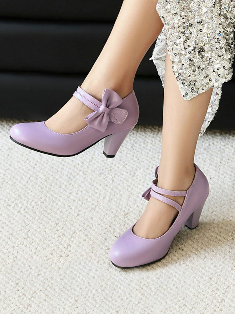 Chaussures à talons hauts en cuir massif à brides et nœuds vintage