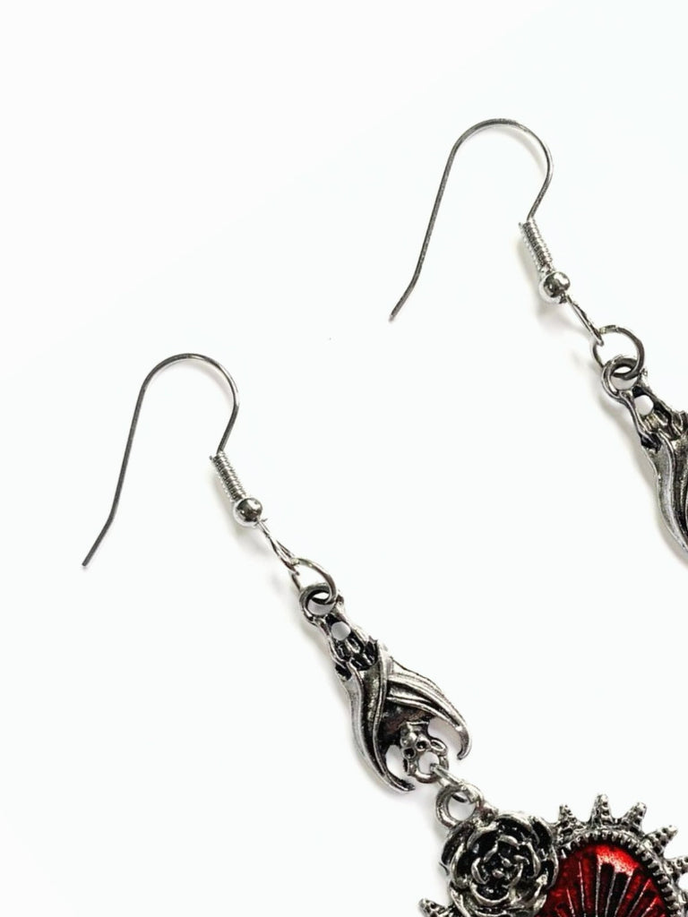 Boucles d'oreilles gothiques en forme de cœur et de rose