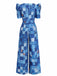 Combinaison col V manches bouffantes bleue 1940s