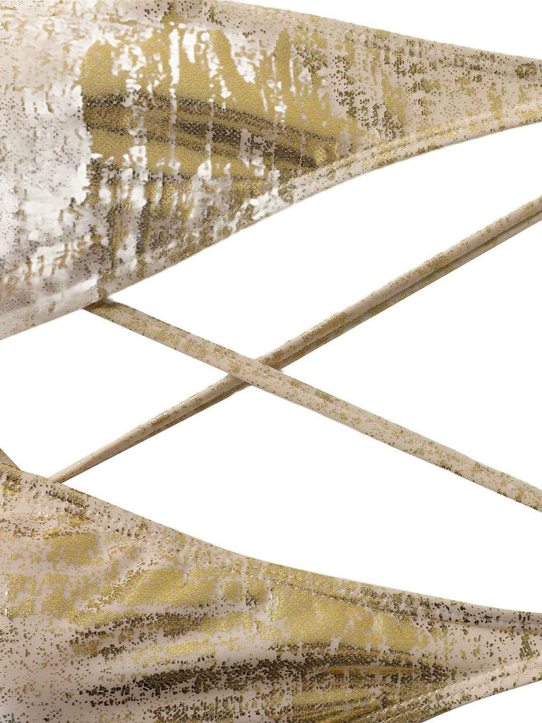 Abstract art piece with gold and beige colors on a white background