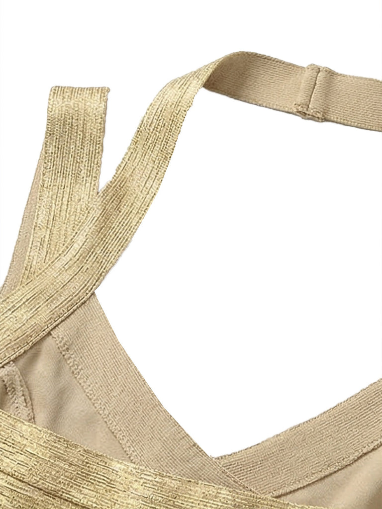 Or Halter Métallisé Moulante Bandage Robe Années 1980 3