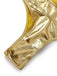 Macro shot of the gold foil-effect fabric and seam construction.