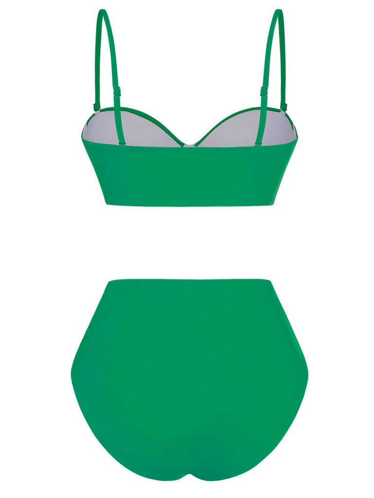 green-1940s-High-Waisted-Ruched-Bikini-Set-back-view