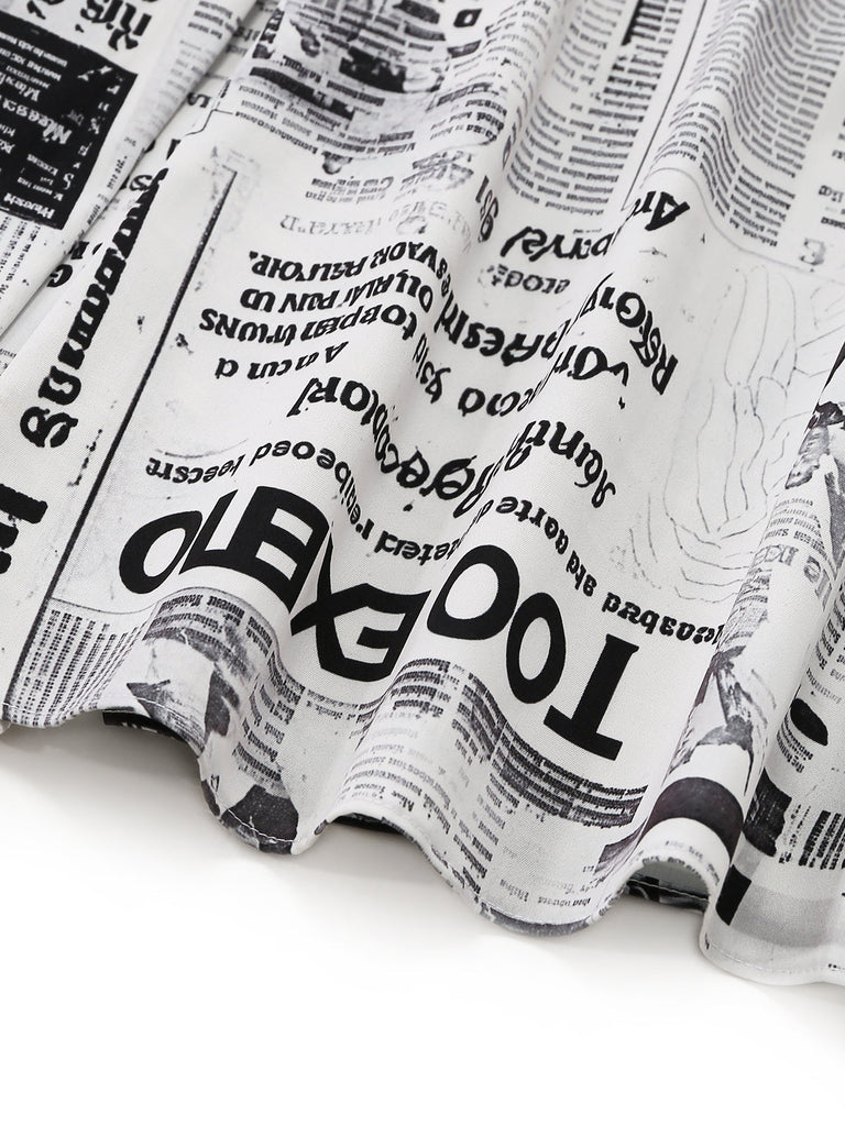 [Prévente] Gris Journal Imprimé Halter Col V Robe Années 1960 7