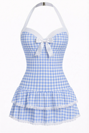 [Prévente] Maillot de bain une pièce bleu clair à pois et nœud des années 1940