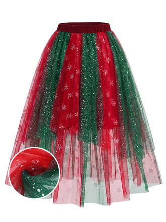[Prévente] Jupe de Noël asymétrique en tulle scintillant à flocons Années 1950 - 1
