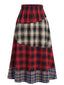 Jupe longue motif écossais et patchwork taille élastiquée années 1940