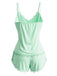 Rear view of the mint green camisole set highlighting the adjustable thin straps and delicate lace edging.