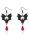 Boucles d'oreilles pendantes gothiques chauve-souris noire et cristal rouge