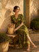 Robe Bohème Imprimé Fleur Col V Portefeuille Midi Années 1970