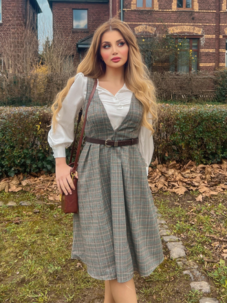 [Prévente] 2PCS robe à carreaux et chemisier en satin années 40