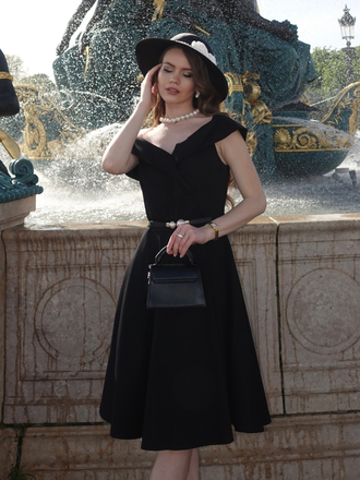 Robe Swing Vintage Année 50 Solide Epaule Nu Soirée Cocktail
