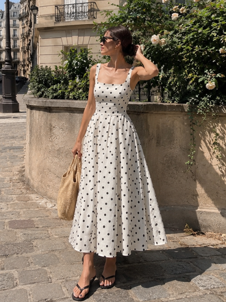 [Prévente] Robe blanche sans manches pois plissée années 50