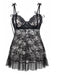 [Grande Taille] Lingerie Babydoll Noire à Dentelle et Bretelles à Nœuds Années 1950 - 2