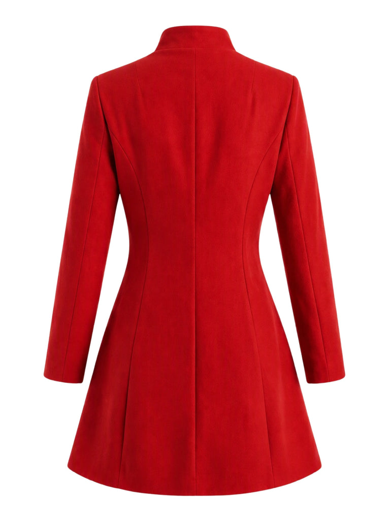 Manteau rouge uni à col à revers, manches longues et boutons années 1940 - 3