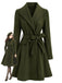 Manteau vert foncé ceinturé à revers crantés et ourlet évasé années 1950 - 1