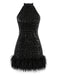 Mini Robe à Paillettes, Col Halter et Plumes Années 1960 - 2