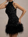 Mini Robe à Paillettes, Col Halter et Plumes Années 1960 - 7