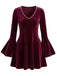 Mini Robe en Velours à Col V Perlé et Manches Évasées Années 1930 - 2