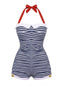 Maillot de bain une pièce rayé à pois et à nœud papillon années 1950