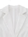 Close-up of the sharp notched lapel and double-button closure on the white blazer dress.