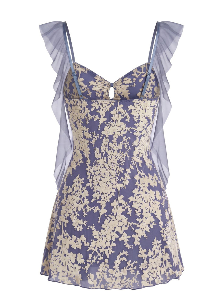 Nuisette à Bretelles en Velours Jacquard et Volants en Tulle Années 1950 - 6