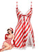 [Prévente] Nuisette de Noël rouge à rayures et empiècements en dentelle années 1960 - 1