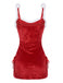 Nuisette rouge en velours à bordure en fausse fourrure et laçage latéral années 1960 - 3