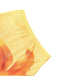 Close-up of the elasticated waistband on the yellow-and-orange floral print fabric.