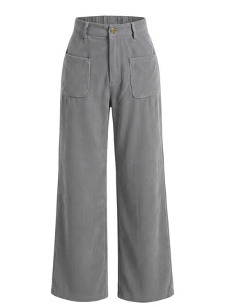Pantalon Gris en Velours Côtelé à Jambes Larges et Poches Plaquées Années 1950 - 1