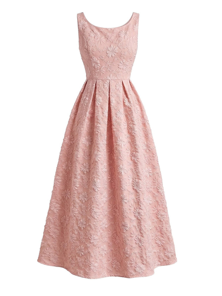Pink 1930s Floral Jacquard Sleeveless Maxi Dress - vintage dress, retro fashion, rockabilly