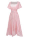 Side view showcasing the lightweight, flowy chiffon fabric and the elegant irregular asymmetrical hemline of the pink dress.