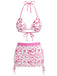 [Prévente] 2PCS Rose Halter Lèvres Imprimé Ensemble Bikini & Cache-Maillot Années 1950 2