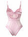 Back view of the pink bodysuit showing the adjustable shoulder straps and sheer mesh back panel.