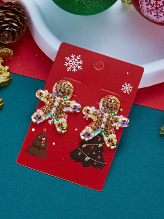 Puces d’oreilles de Noël multicolores en forme de bonhomme en pain d’épices à strass - 2