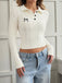 Pull Polo Blanc en Maille Torsadée à Nœuds Brodés Années 1950 - 2