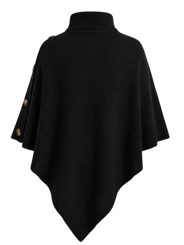 Pull Poncho Uni en Maille à Col Roulé Années 1950 - 5