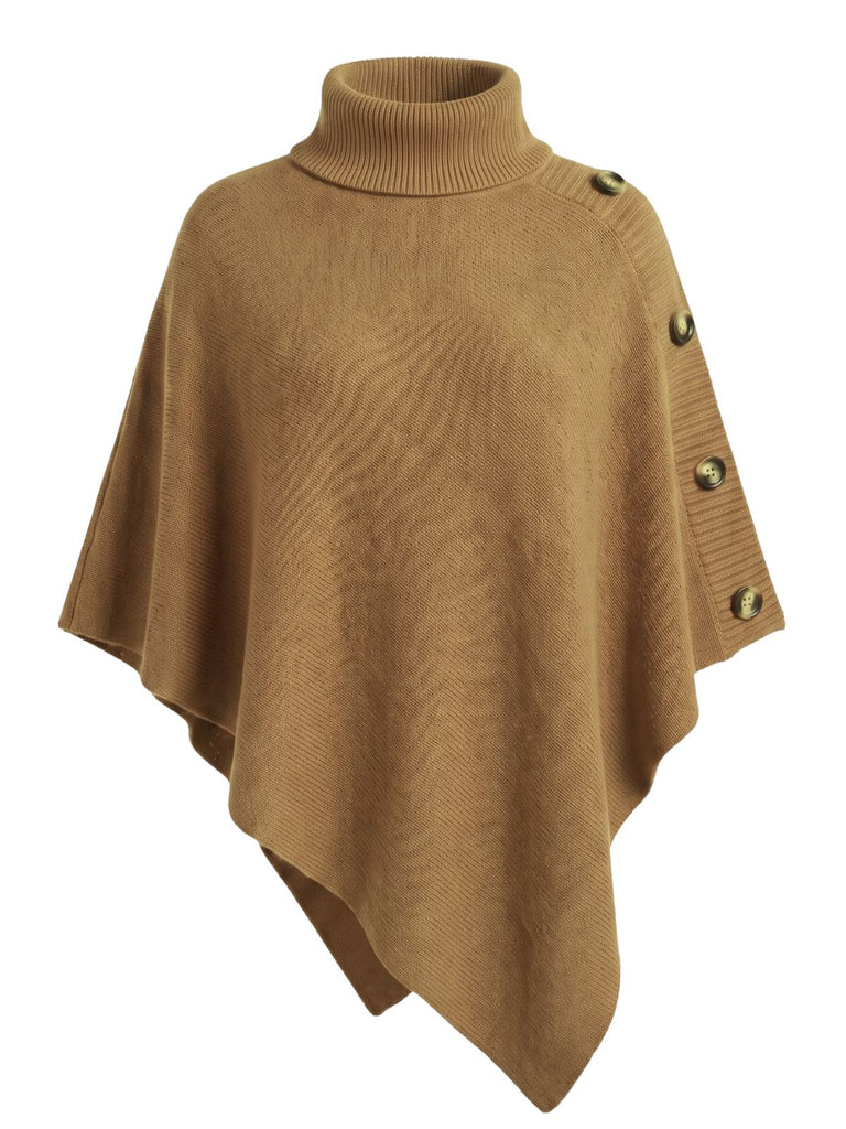 Pull Poncho Uni en Maille à Col Roulé Années 1950 - 6