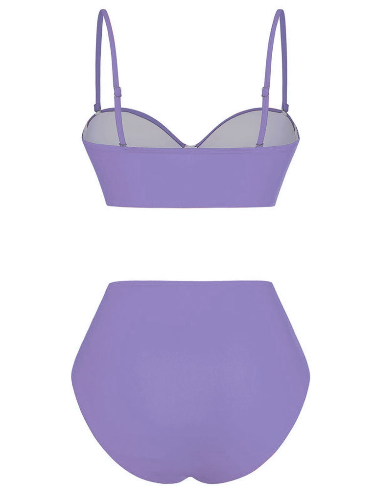 purple-1940s-High-Waisted-Ruched-Bikini-Set-back-view